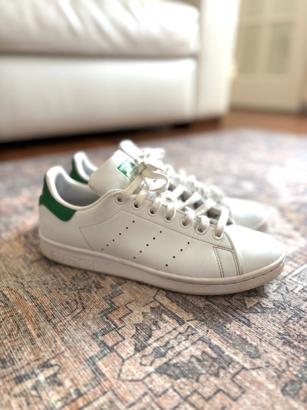 Adidas Stan Smith White Leather Sneakers with Green Heel Tab - women’s 8.5
